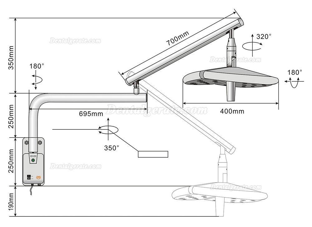 KWS KD-2036B-4 80W Dental LED-OP-Leuchte / Schattenfreie Lampe (Wandmontierte)